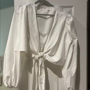 New! White Tie-Front Blouse